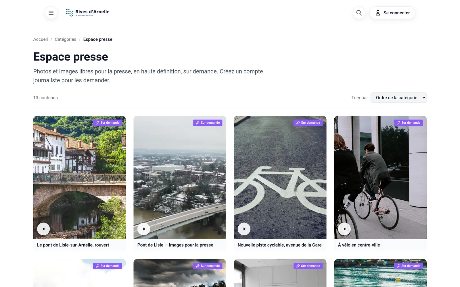 La rubrique Espace presse du site public, avec des médias badgés « Sur demande »