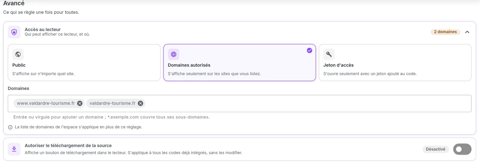Le lecteur Videas intégré sur le site de l'office de tourisme