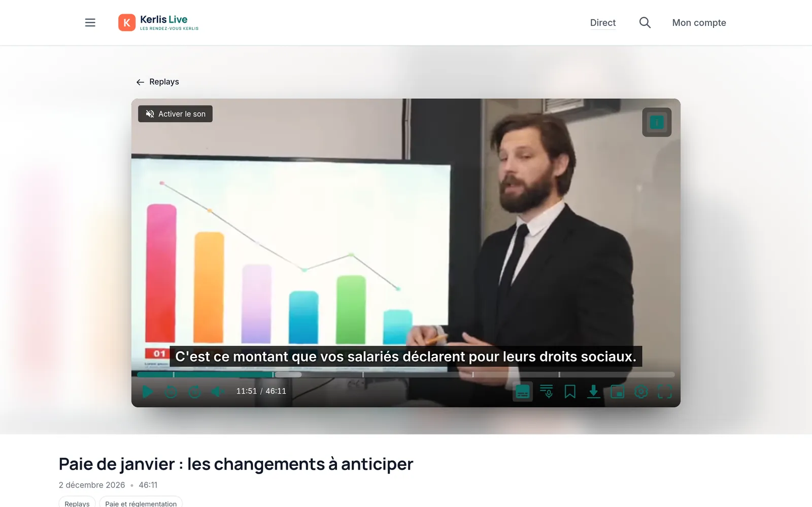 The replay playing with its French subtitles displayed