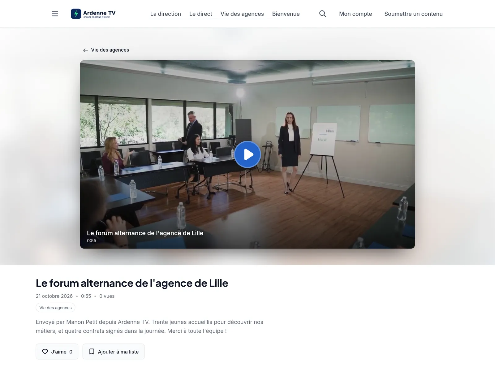 Le forum alternance de l'agence de Lille publié dans la rubrique Vie des agences du portail, avec le nom de la salariée qui l'a envoyé