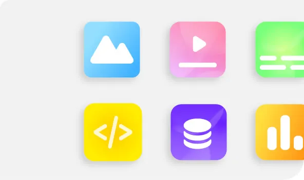 Les icônes des outils Videas en grille : médias, lecteur, sous-titres, API, stockage et statistiques.