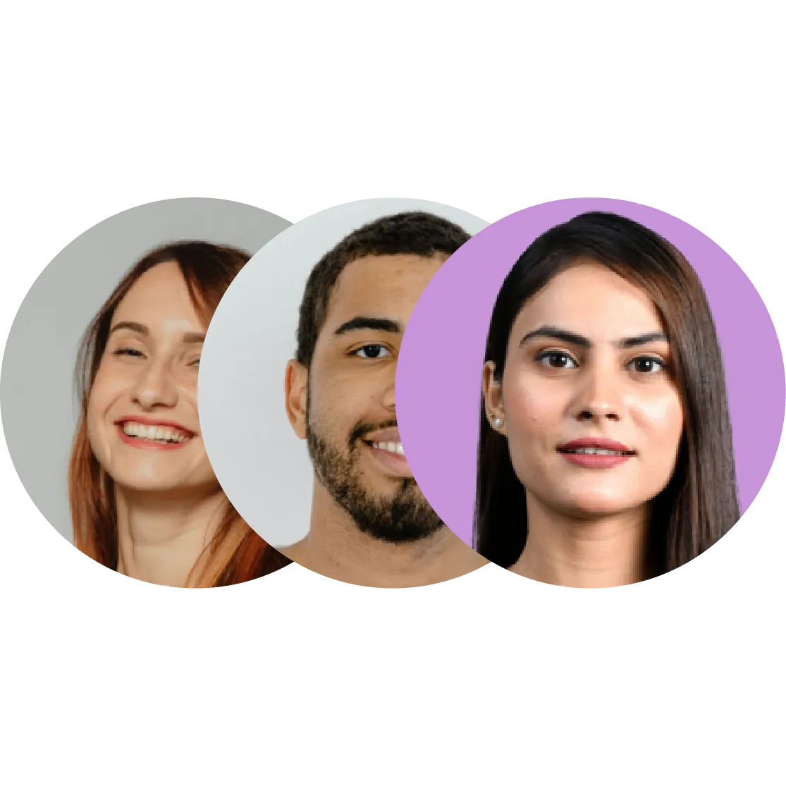 Trois photos de profil souriantes de l'équipe représentant le support client Videas