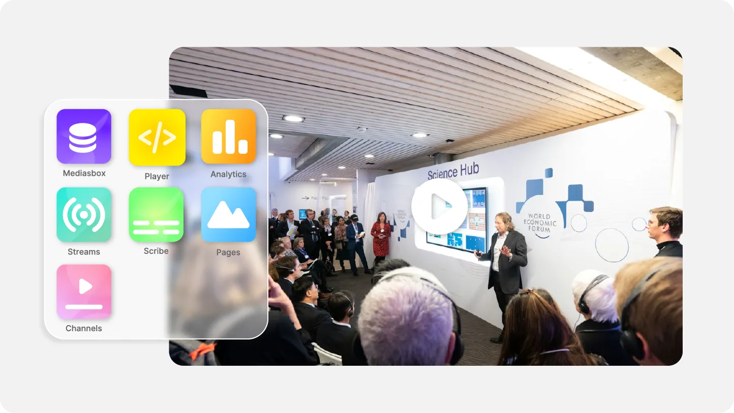 Interface Videas présentant les fonctionnalités intégrées pour les événements en direct