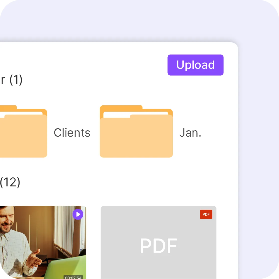 Interface de la médiathèque Videas avec dossiers et fichiers organisés