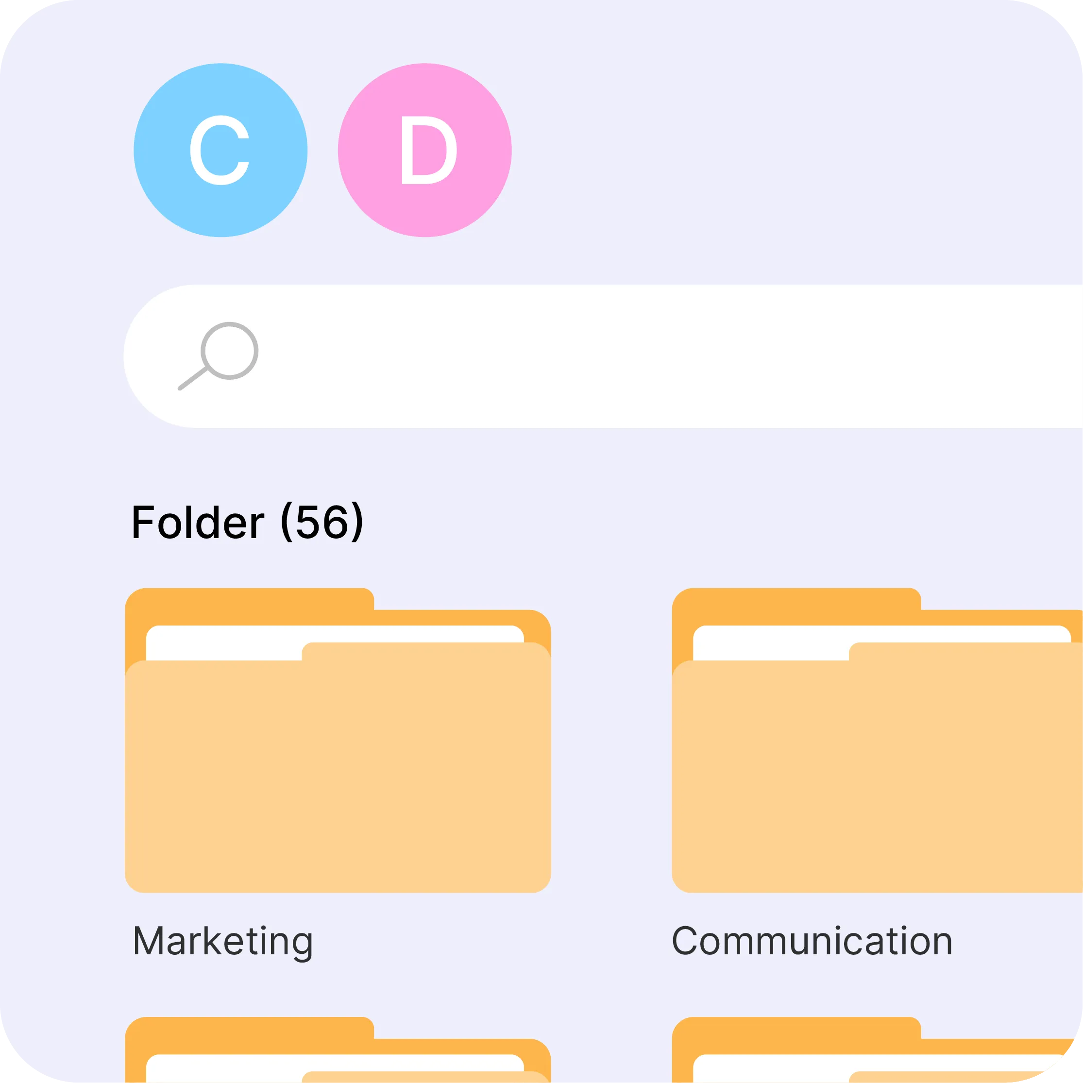 Videas media library search bar filtered by keyword, theme and file format