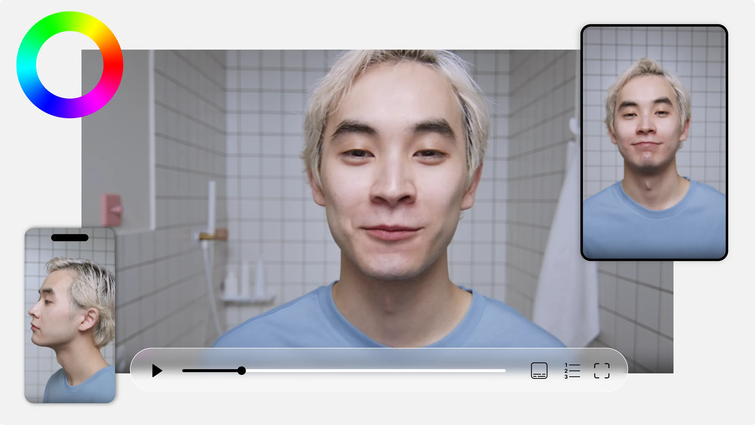 Lecteur Videas intégré sur un site web montrant les contrôles personnalisés, sous-titres et chapitres