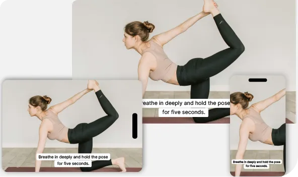 The same subtitled video on three screens: desktop, tablet and phone.