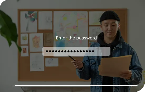 A video shared behind a password, the entry field sitting over the picture.