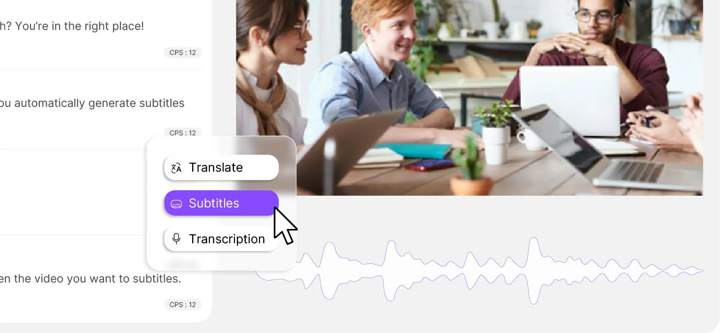 Interface Scribe générant des sous-titres multilingues et des transcriptions