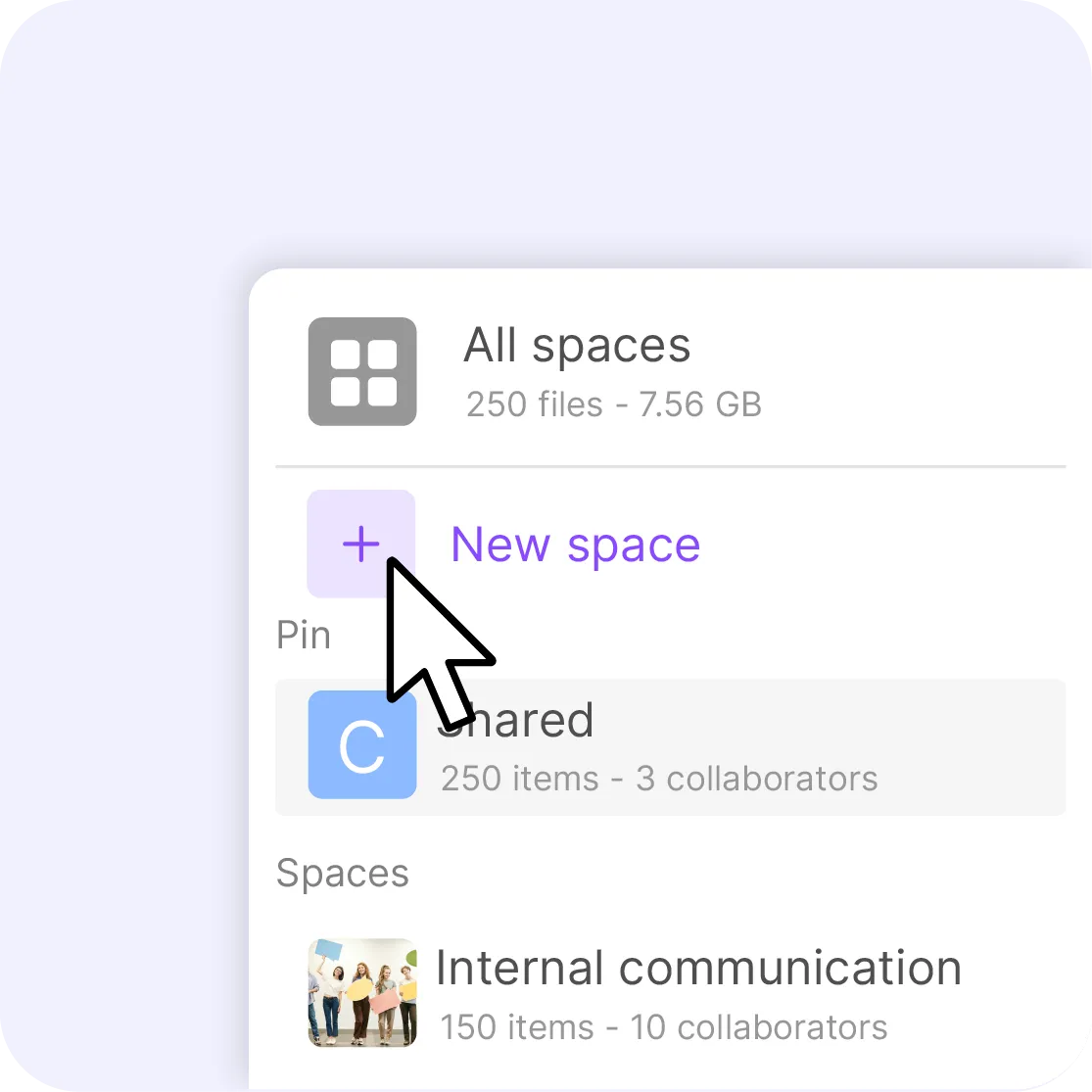 Collaborative spaces with team members and role-based access