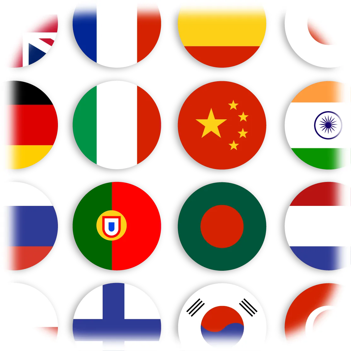 Multiple flags representing available languages for automatic subtitle translation on Videas