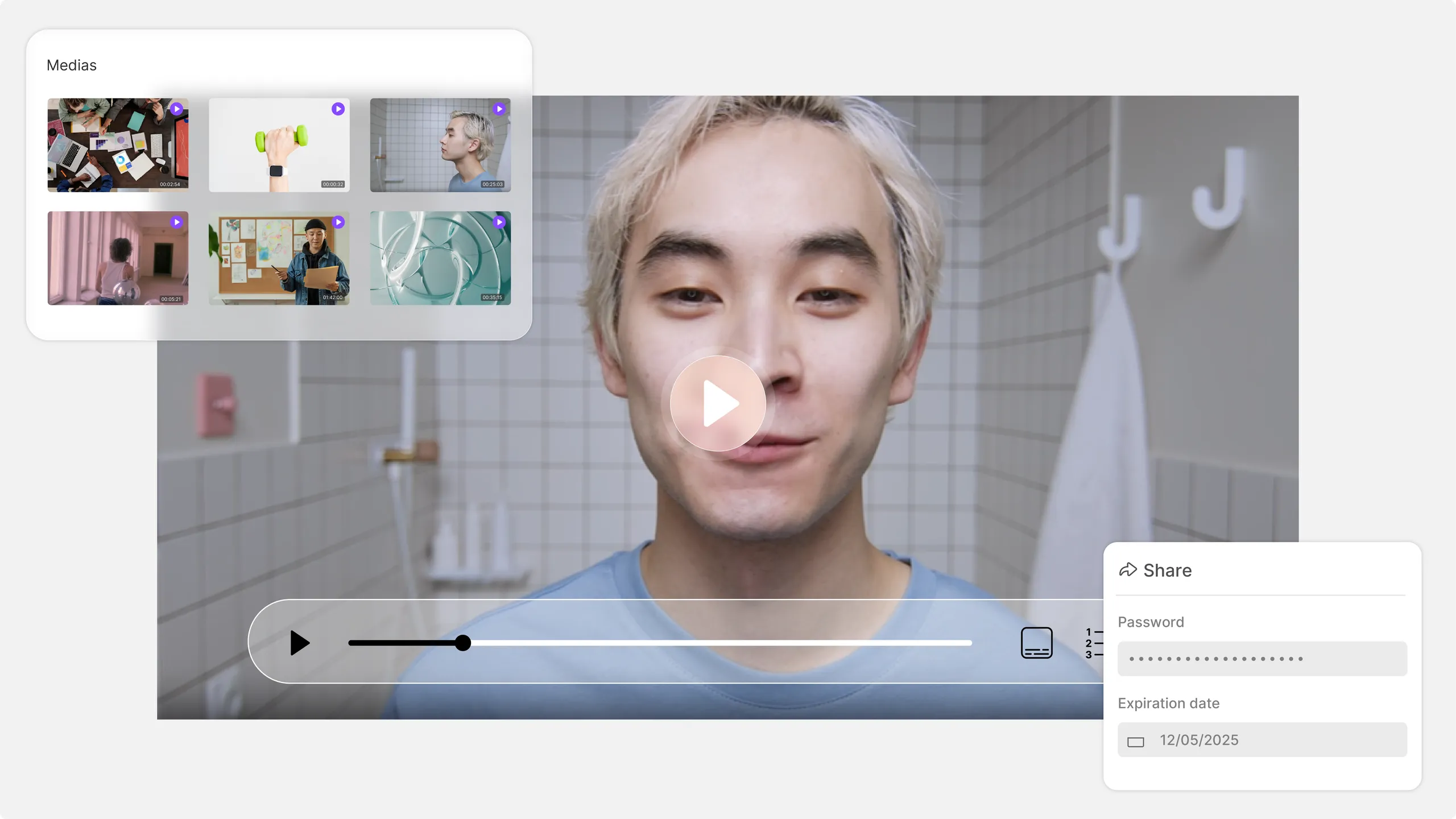 Interface Video Hosting Videas montrant la bibliothèque vidéo et le tableau de bord d'upload