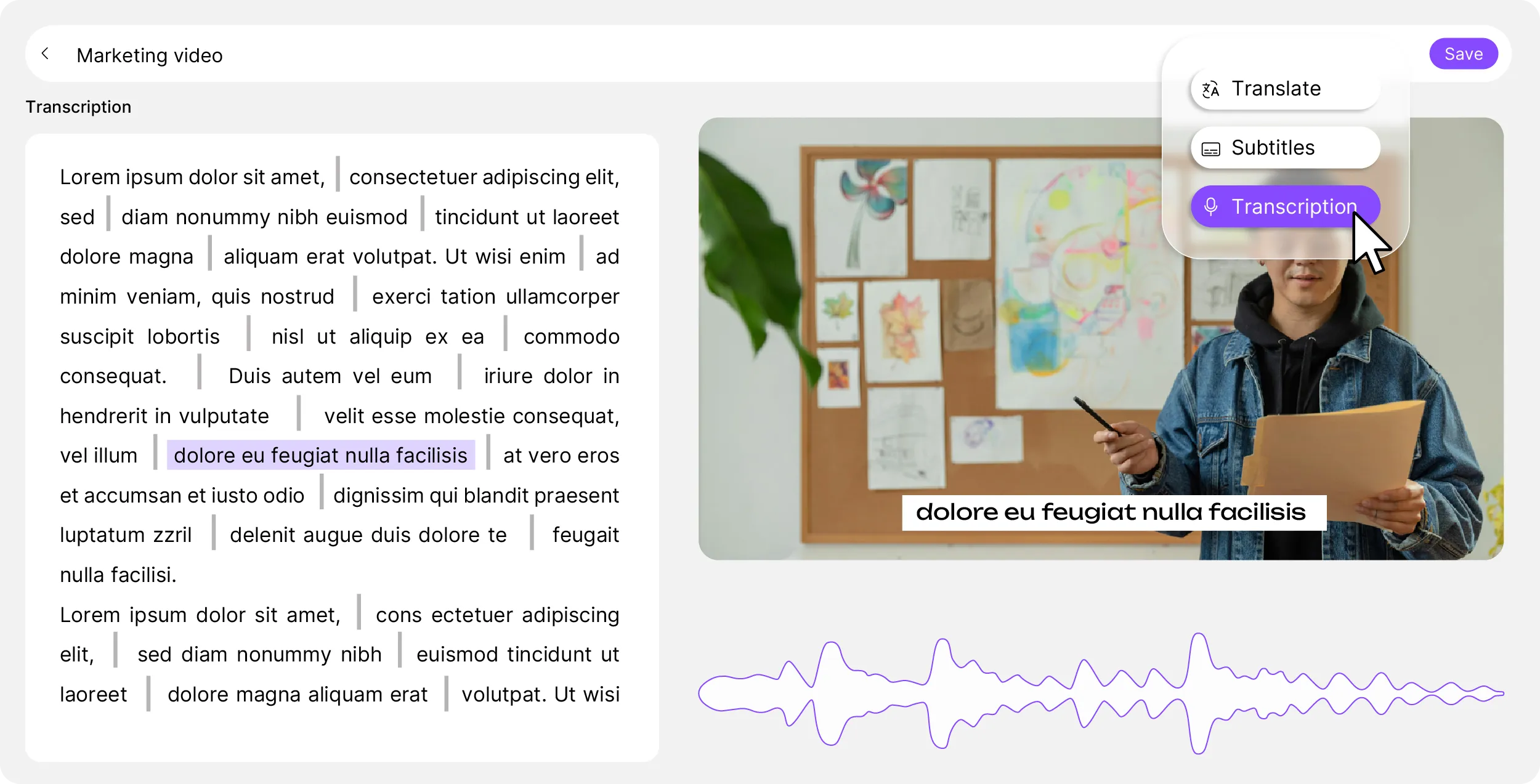 Videas video transcription editor