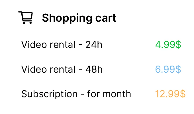 Un panier d'achat : location 24 h, location 48 h et abonnement mensuel, chacun à son prix.