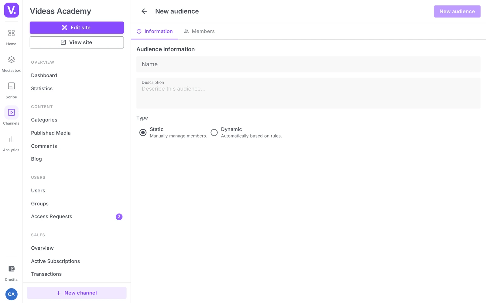 creating a dynamic audience, with the Dynamic rules section