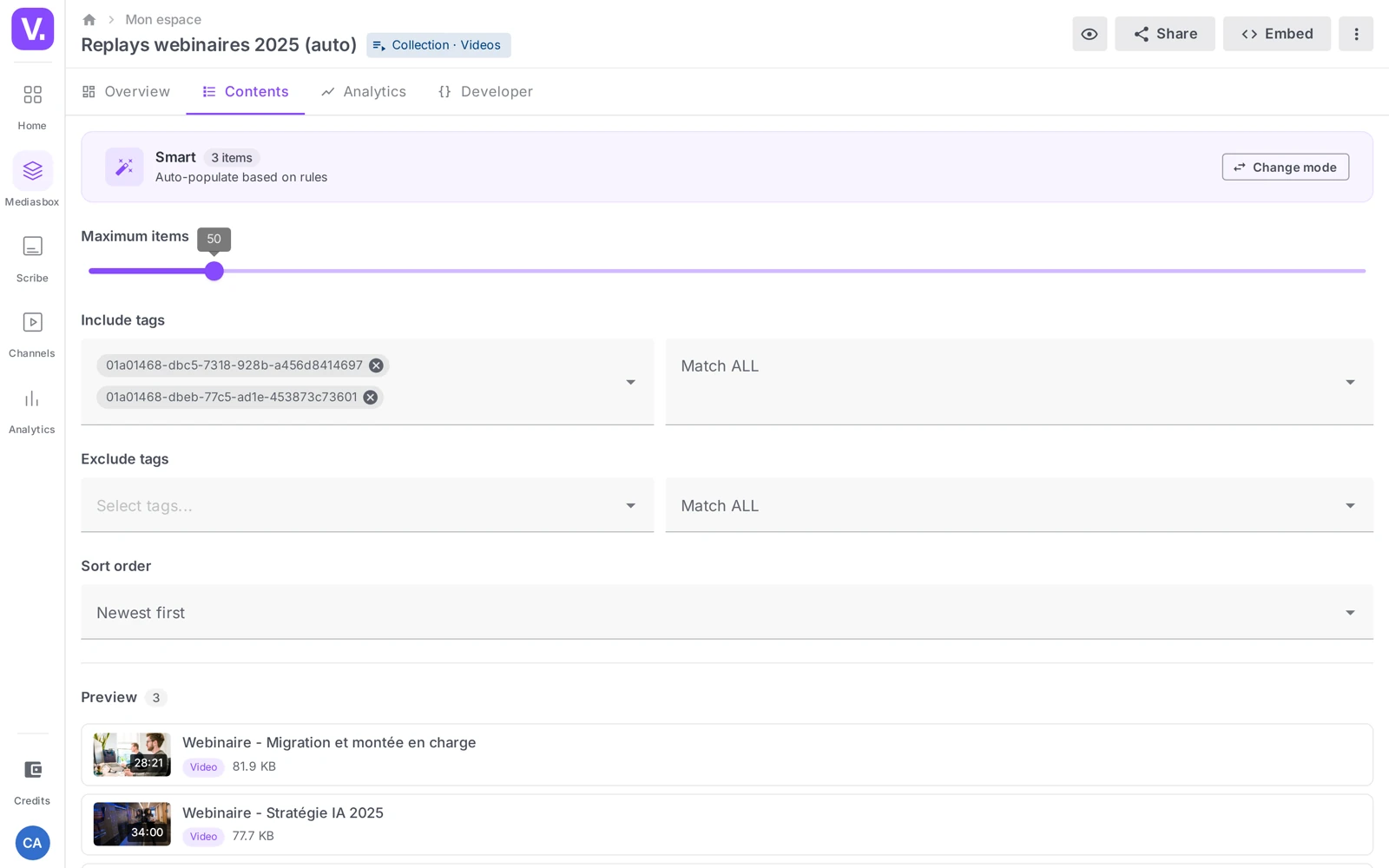 the Content tab in Smart mode — rules form plus live preview