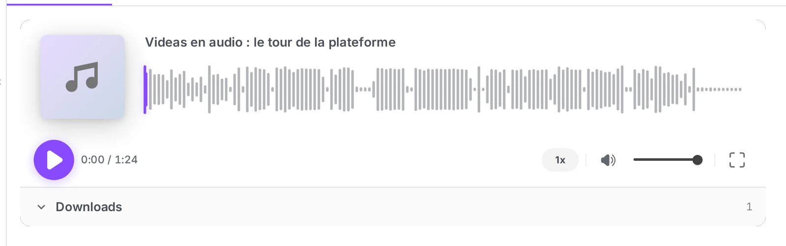 an audio file in Mediasbox with its waveform in the player