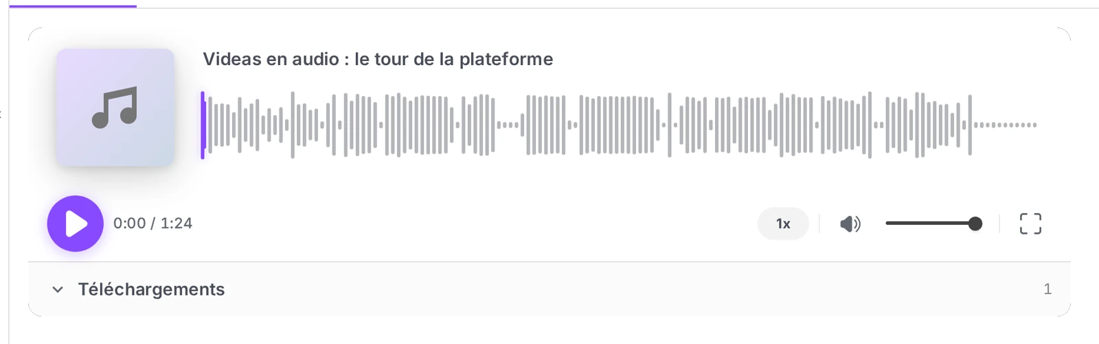 un fichier audio dans Mediasbox avec sa forme d’onde dans le lecteur