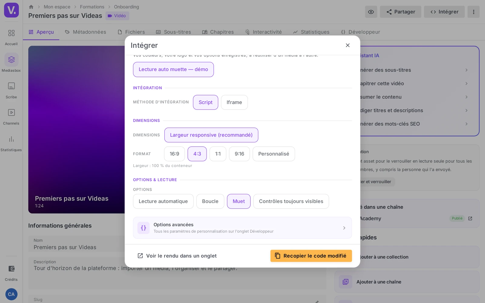 la carte du code passée en orange avec la mention « Recopier le code modifié »