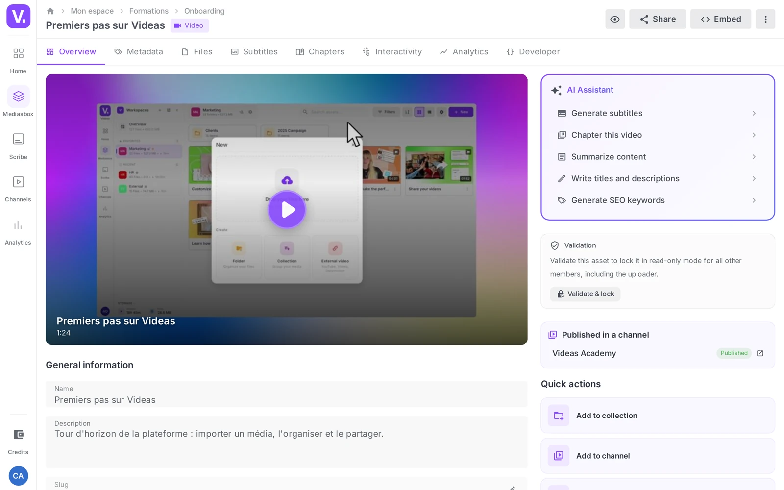 a media item’s page, tabs visible at the top (Overview selected)