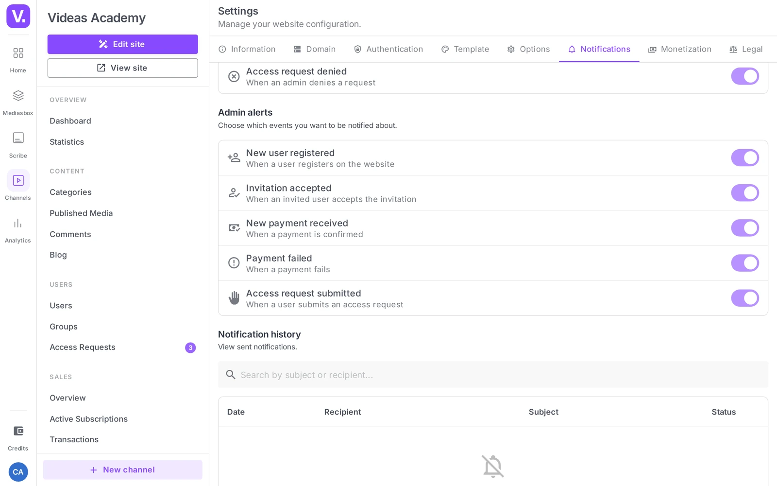 the Subscription expiring soon setting with the Configure link (Reminder lead time, 1 to 90 days)
