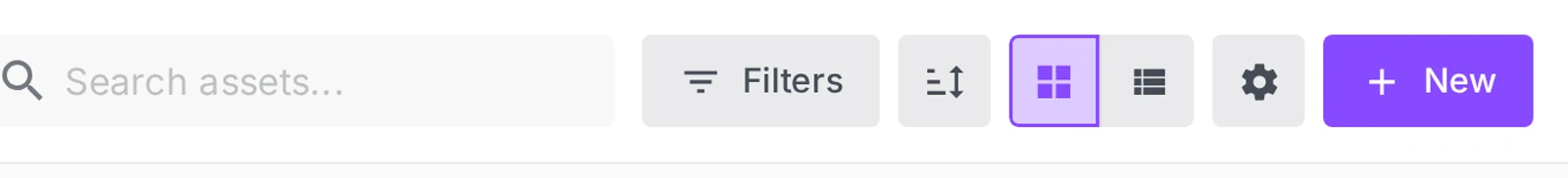 the Mediasbox toolbar (search, Filters, sorting, grid/list switch)
