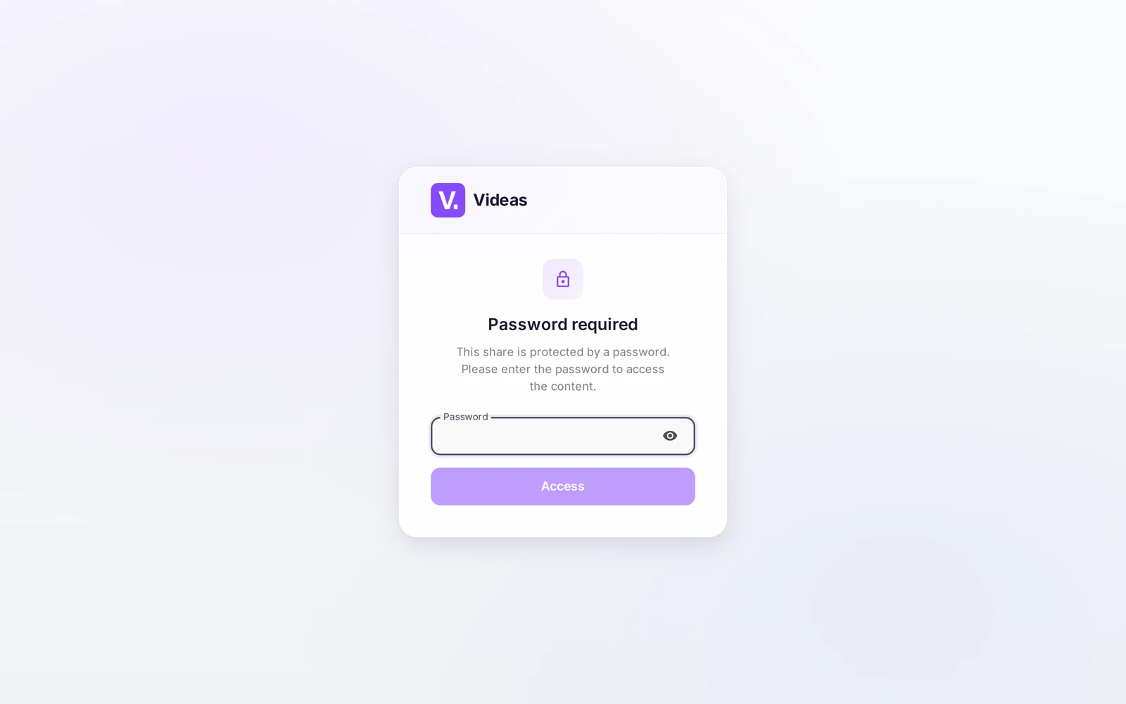 the password entry page shown to the visitor before they reach the player