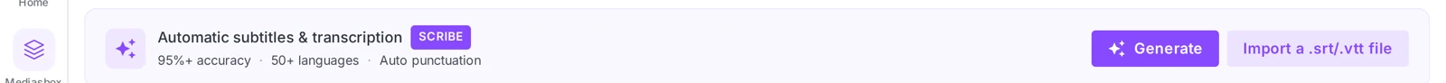 the Scribe banner on the Subtitles tab in the ready state (Generate button)