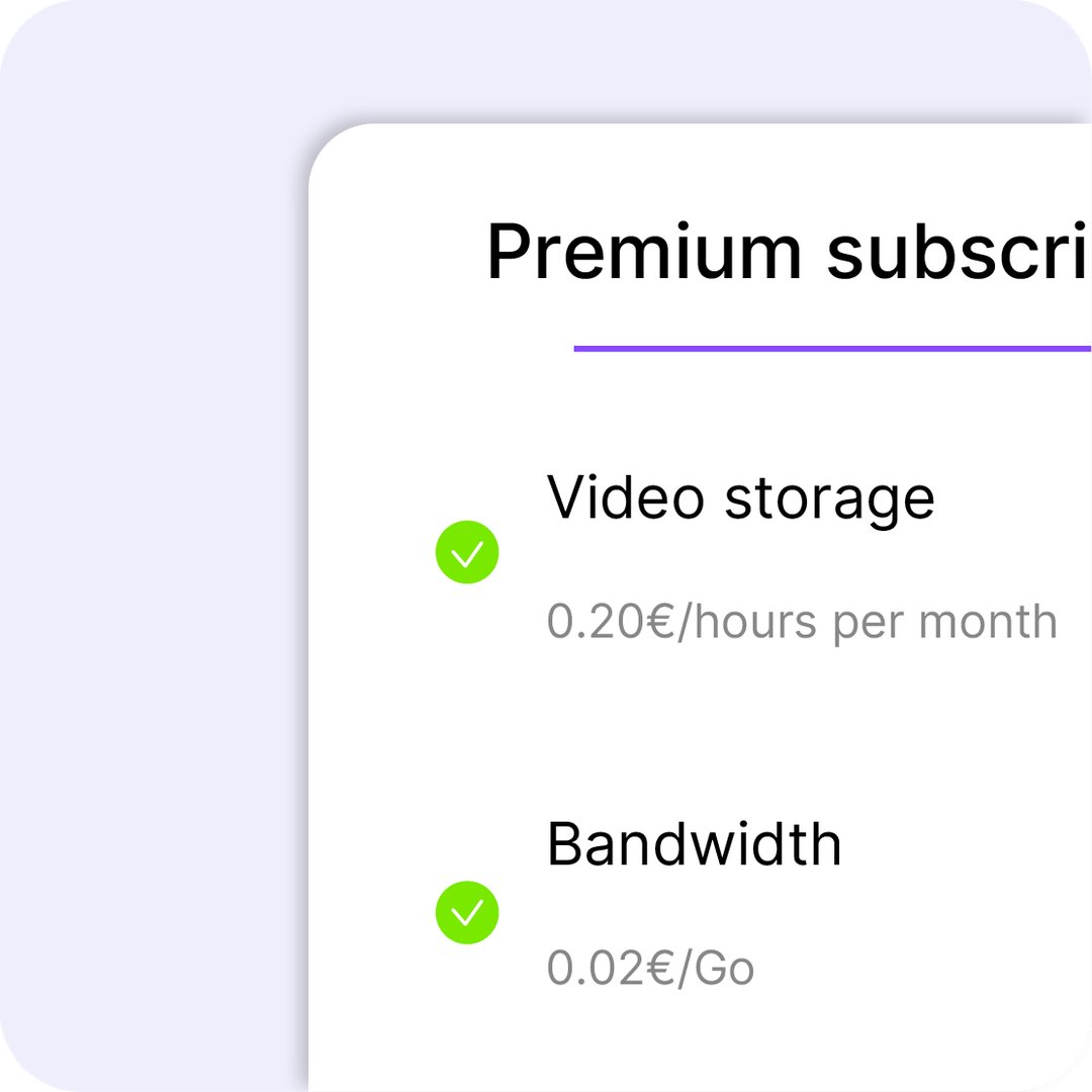 Tarification Videas avec stockage et bande passante à l'usage