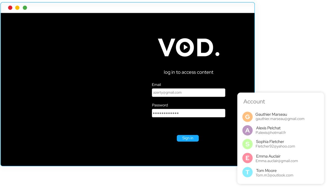 Page de connexion de la plateforme VOD
