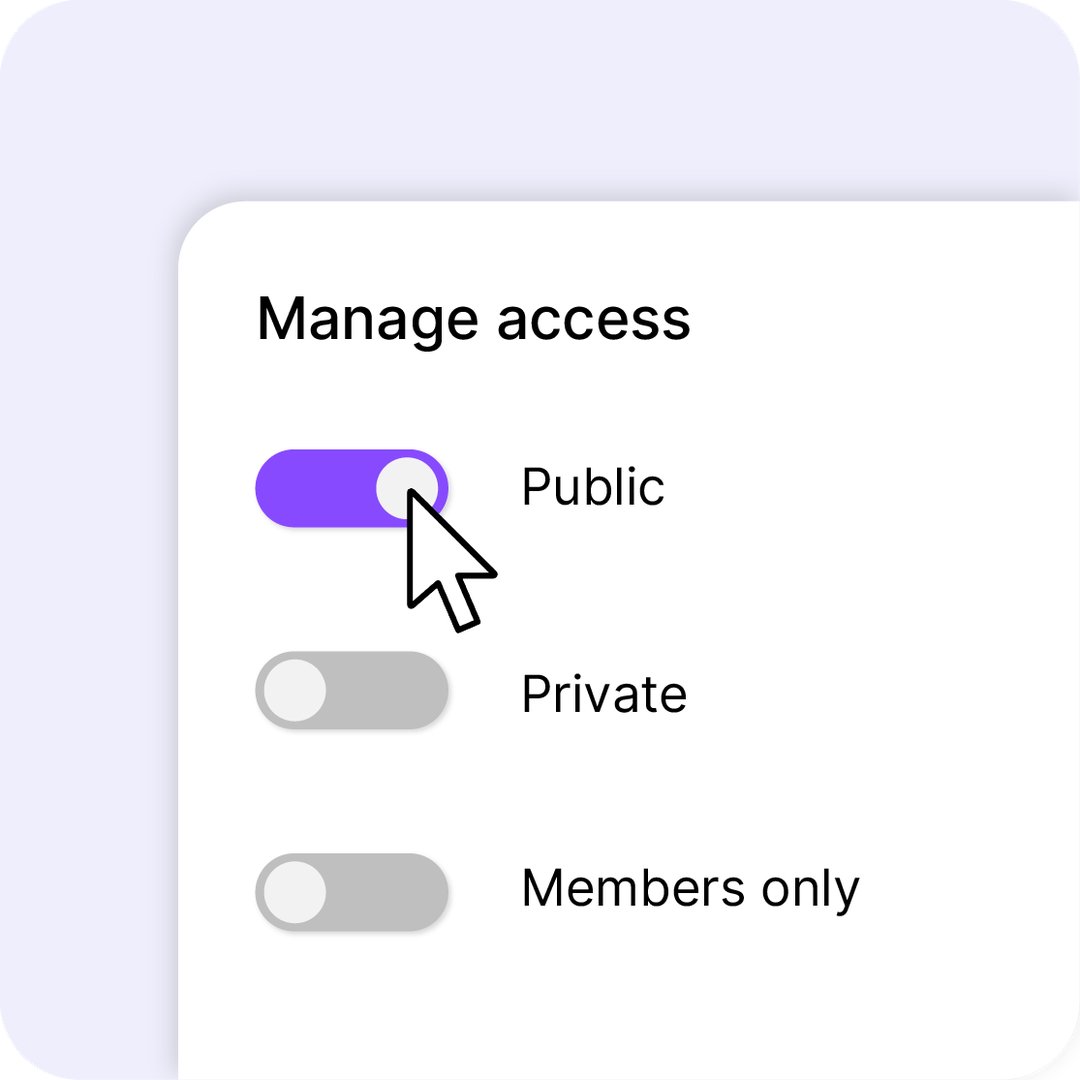 Interface de gestion des accès Videas avec options Public, Privé et Membres uniquement