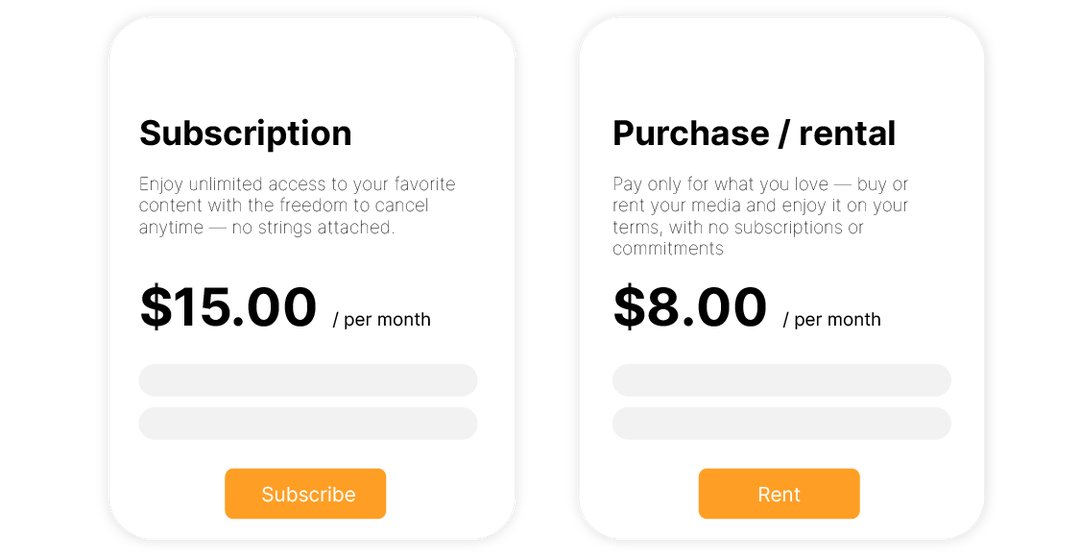 Icônes représentant différents modèles de monétisation (SVOD, TVOD)